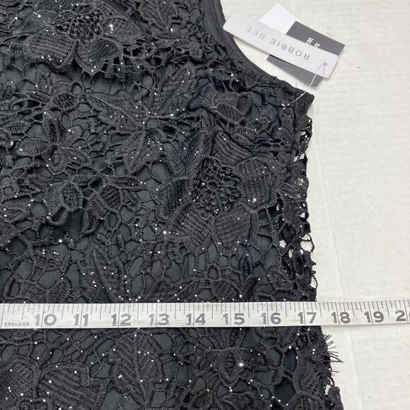 Robbie Bee Dress Womens M Black Lace Overlay Lined Midi Metallic Event Cocktail - Picture 11 of 13